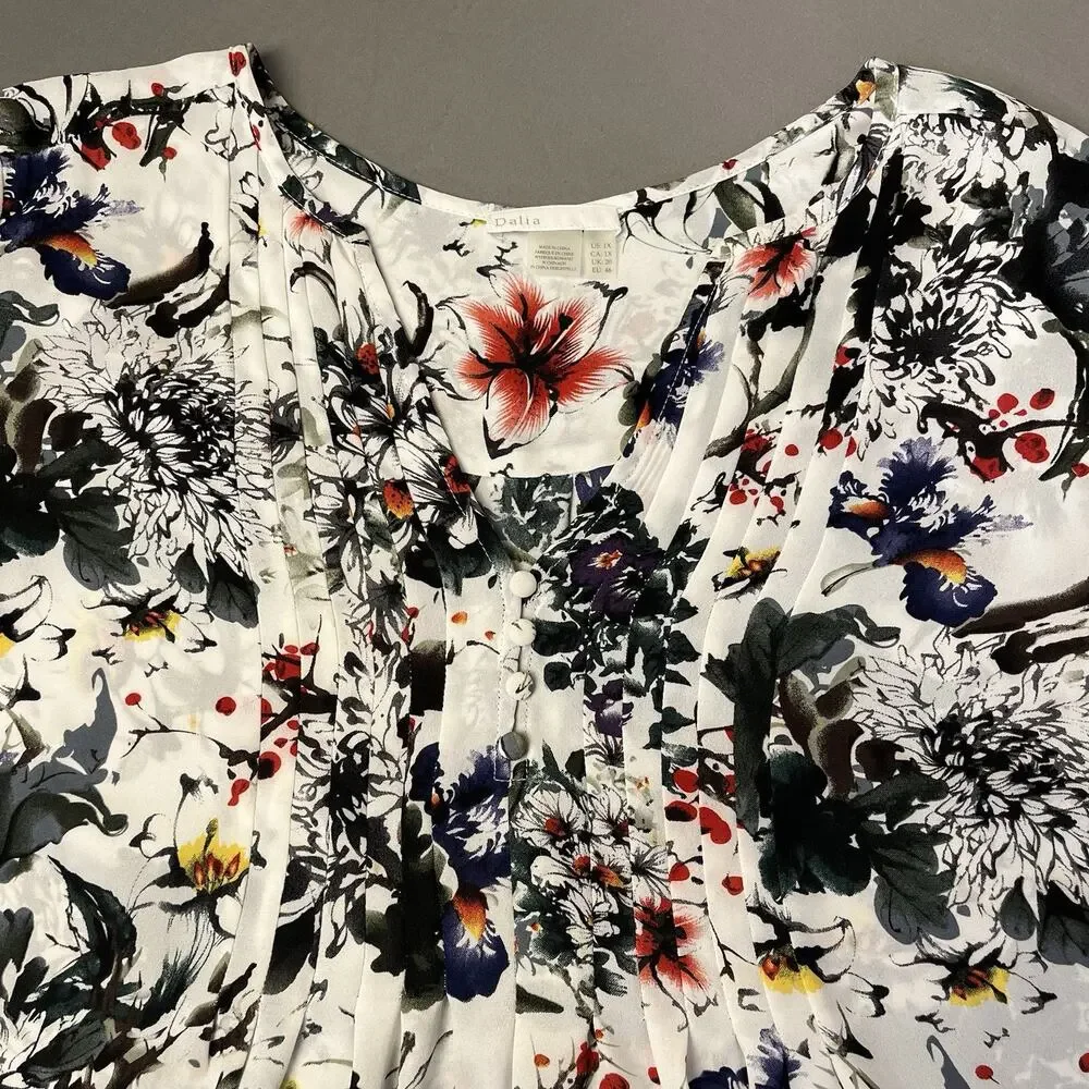 Dalia Blouse Womens 1X Floral Multicolored 3/4 Sleeve Boho Artsy Abstract - Picture 8 of 13